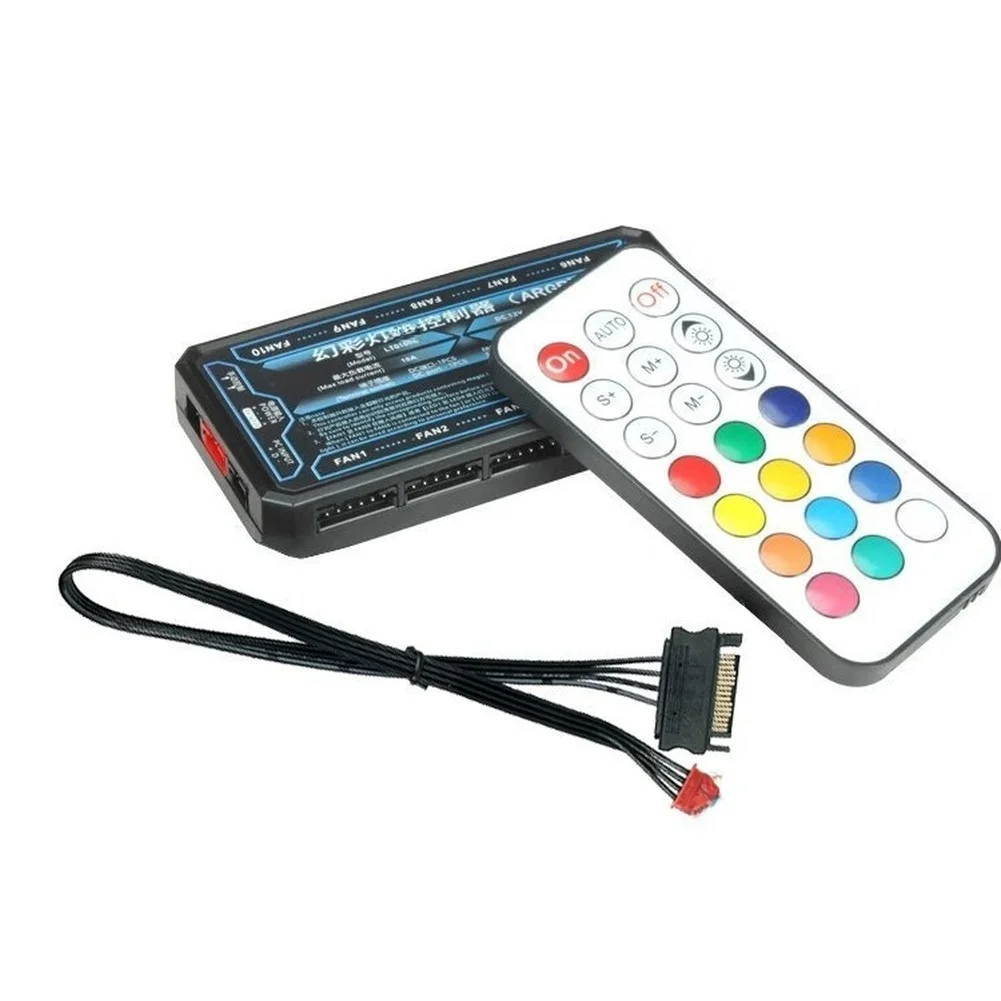 10-Port Fan Controller Hub With ARGB LED Strip Connections Operation Compatible With 5V And 12V Desktop PC Cooling Systems