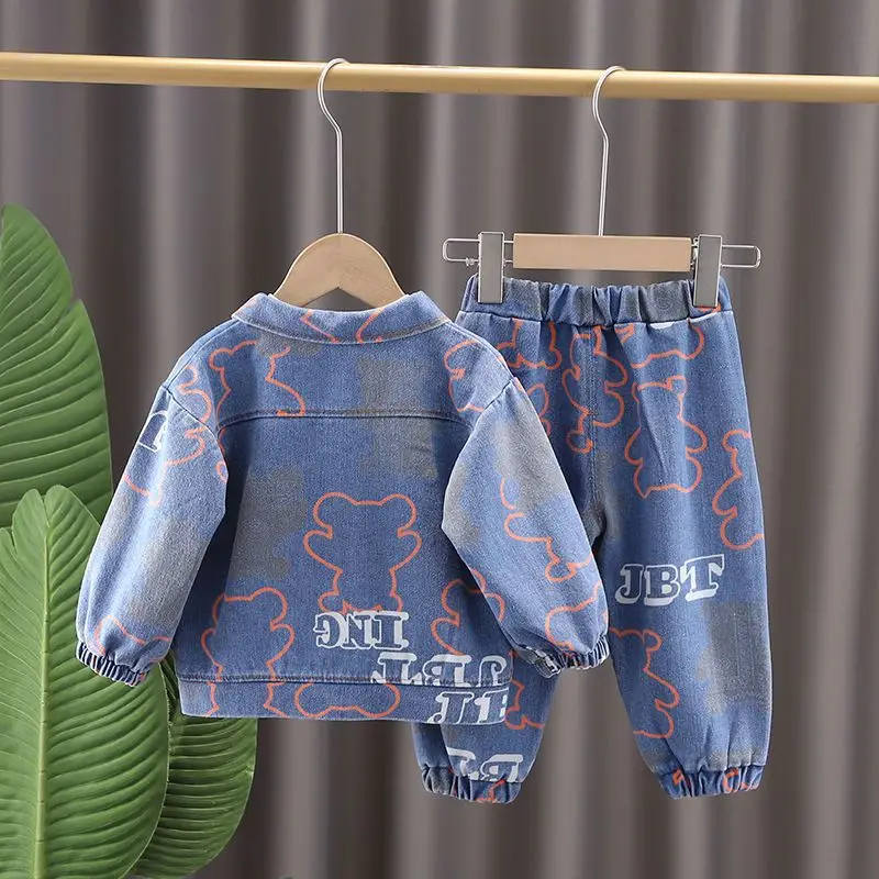 Baby Boys' Clothing Set New Children's Set Spring and Autumn Handsome Girl Denim jacket+T-shirt+Jeans 3-Piece Set 73-110CM