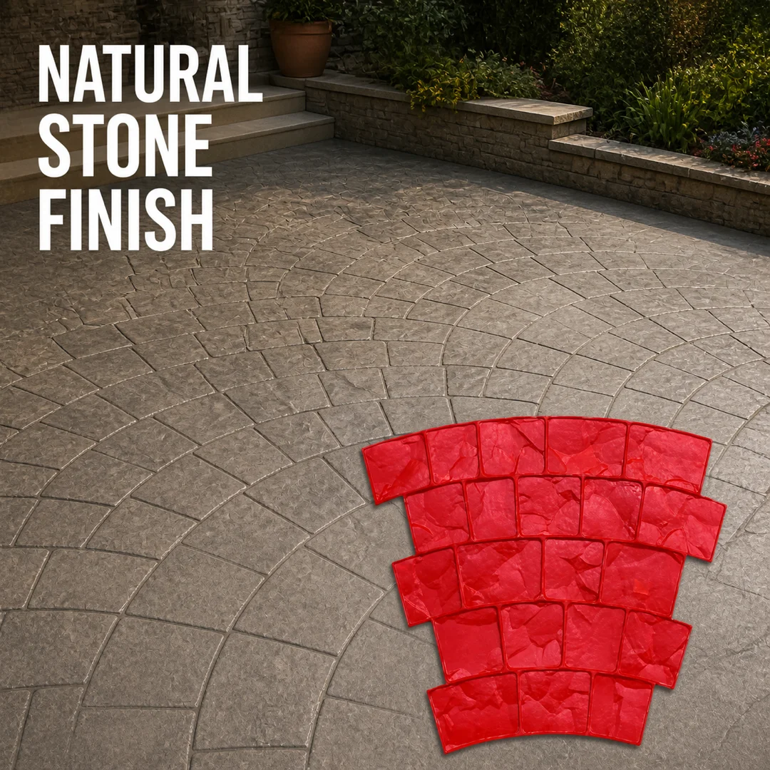 European Fan Concrete Stamp Mold – Curved Stone Paver Texture Mat