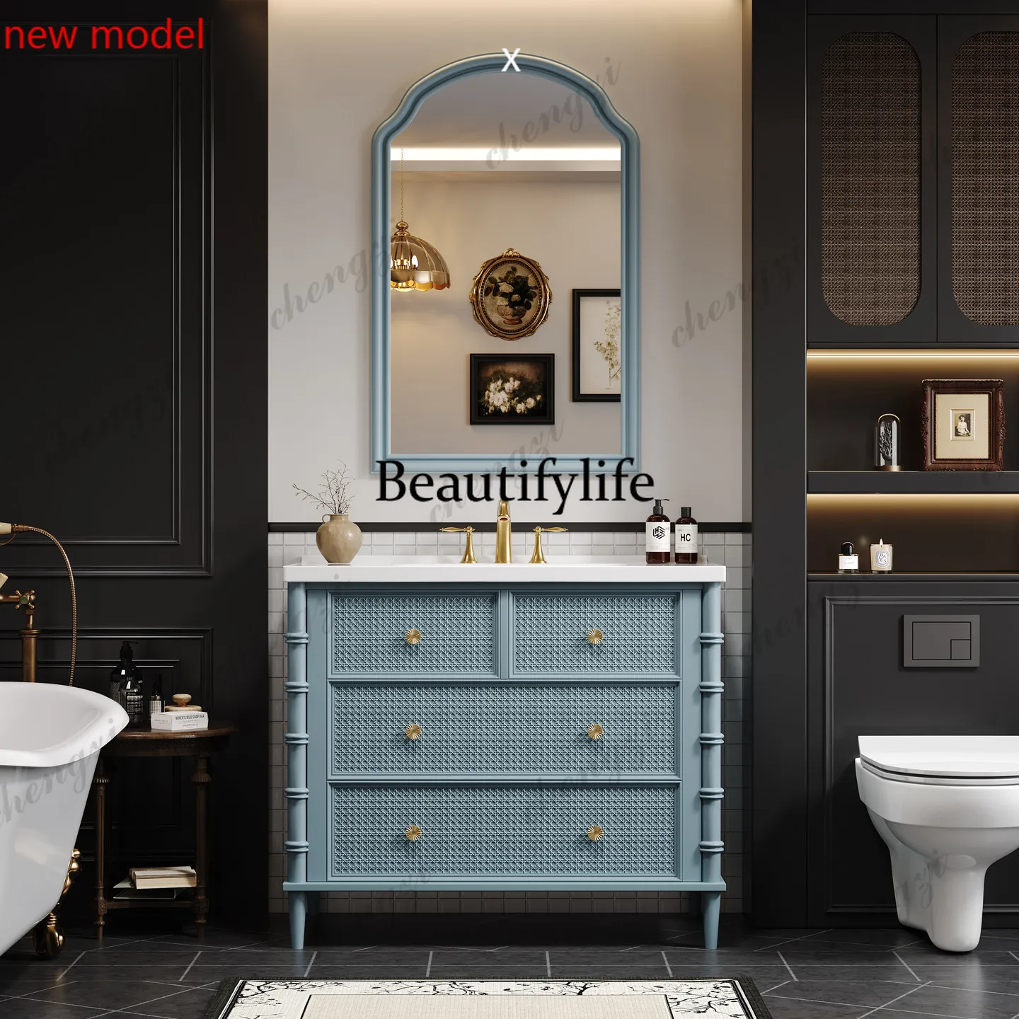 DD182French bathroom cabinet ceramic integrated basin floor-to-ceiling, small apartment washing table combination