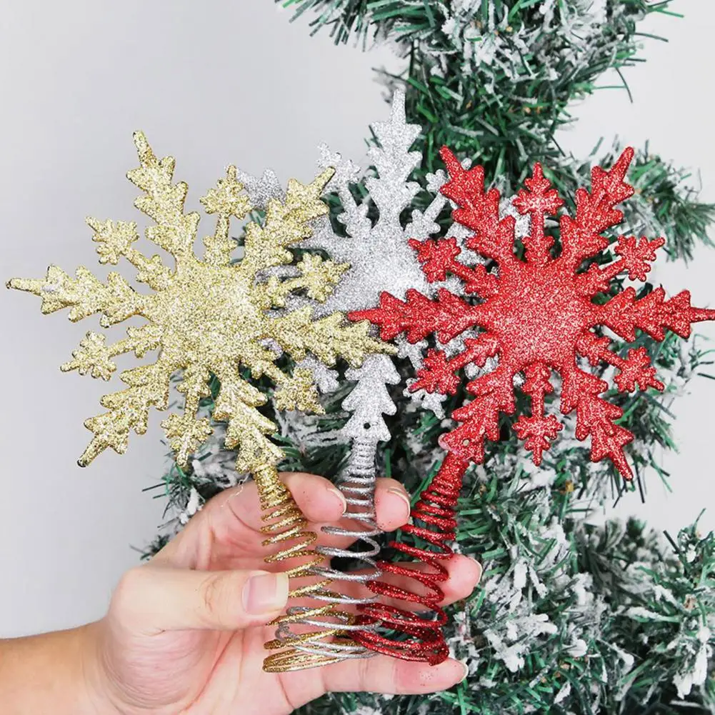 Snowflake Xmas Tree Topper Gold Red Glittered Iron Star Christmas Star Easy Installation Tree Topper Festive Home Decoration
