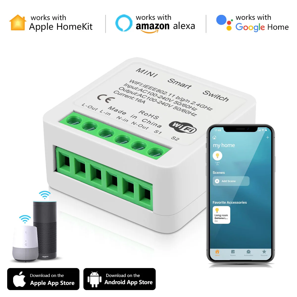 

MINI WiFi Smart Switch 16A 2-Way Control Timer Wireless Smart Home Relay Breaker Wall Switch For Apple Homekit Alexa Google Home