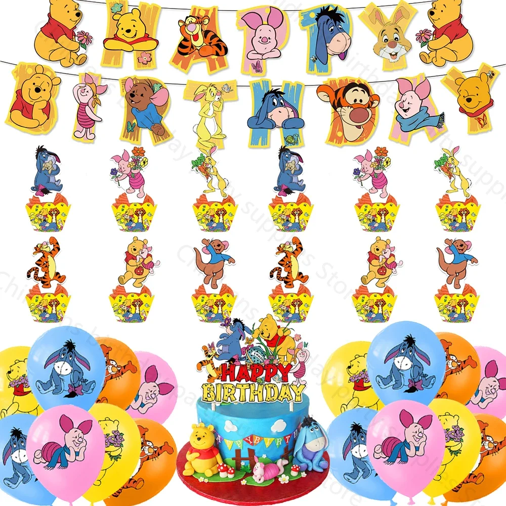 

1Set Movie Winnie The Pooh Latex Ballon Sets Party Supplies DIY Scene Layout Gift Welcome Baby Party Decoration Flag Cake Topper