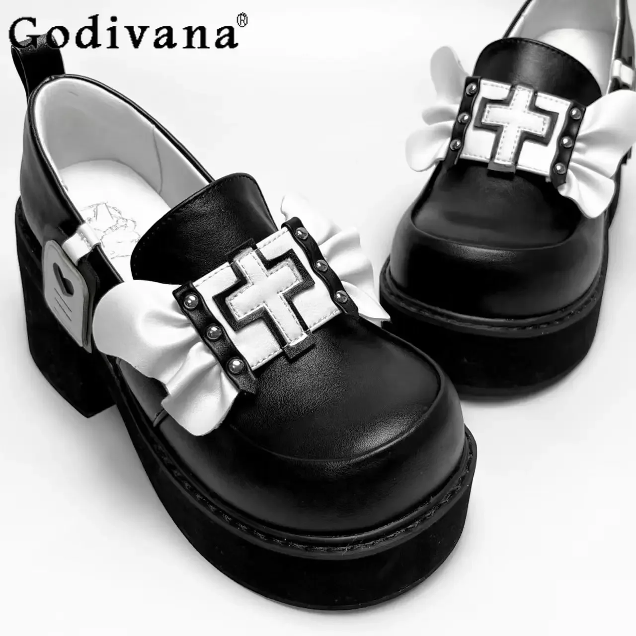 

Original Punk Mine Lolita Mary Jane Shoes Spring Women's Sweet Bow Cross Waterproof Platform Shoes Student Y2k High Heels