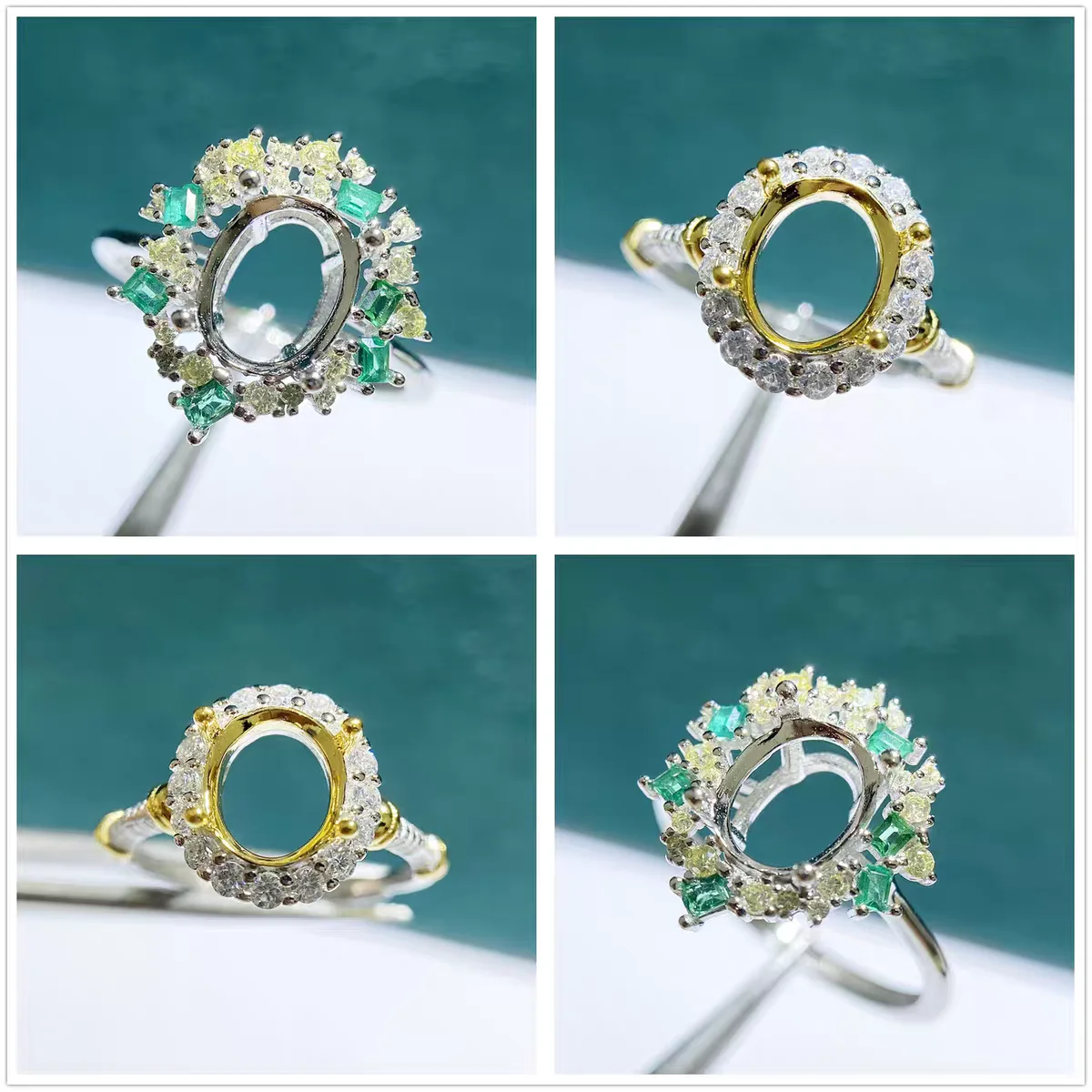 

MeiBaP 7*9mm Elliptic Stone 925 Sterling Silver Colorful Zircons Ring Holder DIY Empty Support for Women Fine Charm Jewelry