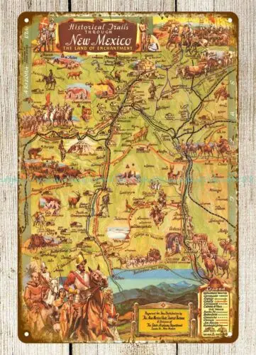 1951 Historic Trails Through New Mexico Land of Enchantment metal tin sign