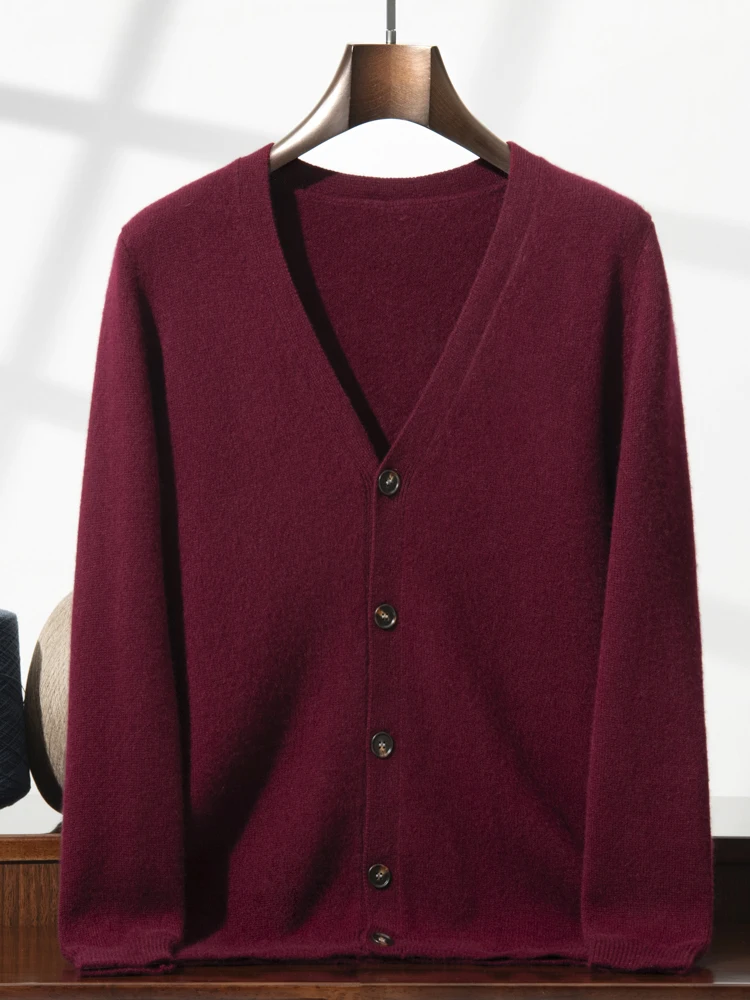 

100% Pure Cashmere V-neck Cardigan Men's Autumn Winter Thick Casual Button Fashionable Cashmere Sweater