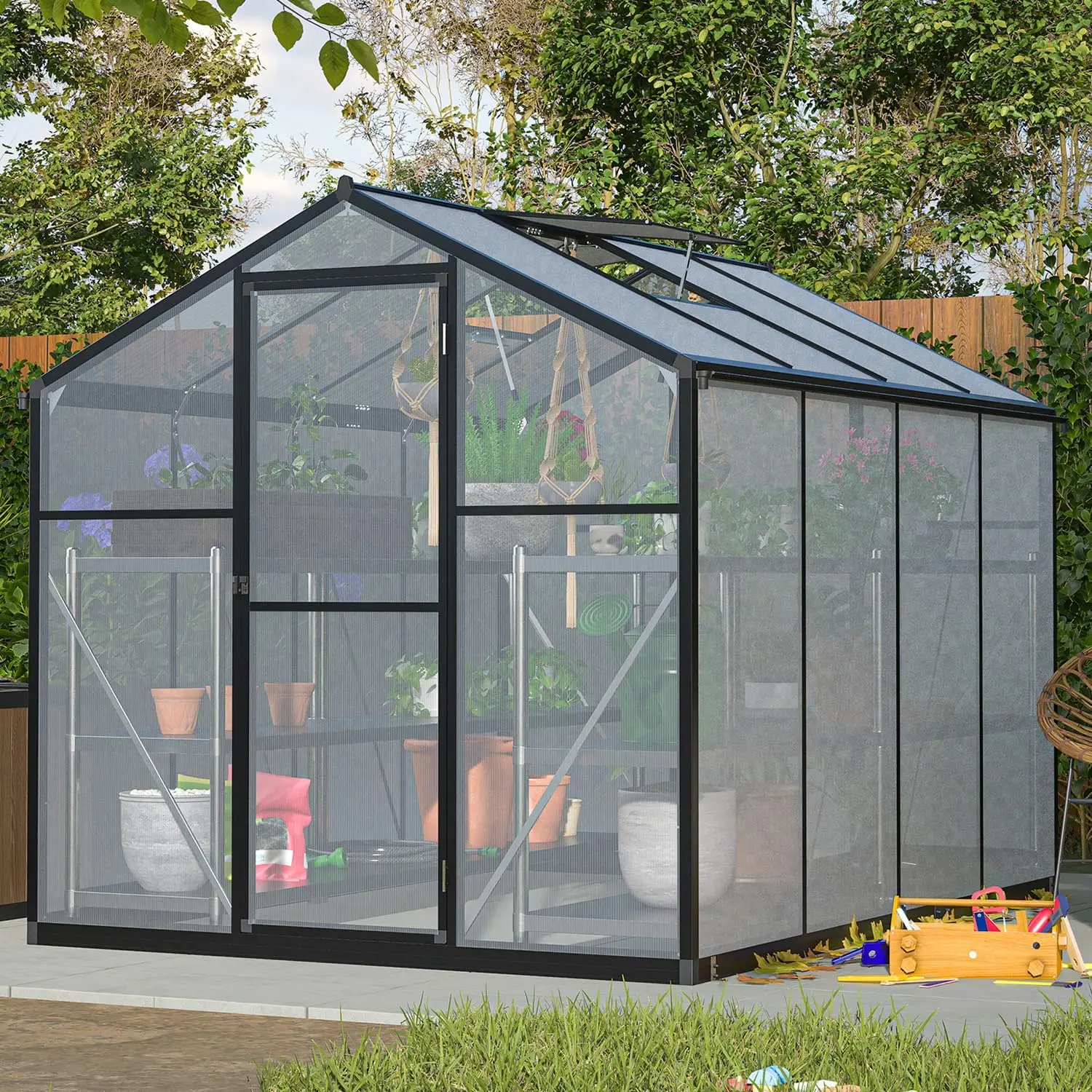 8X6 Ft Hybrid Polycarbonate Greenhouse Walk-In Hot House Outdoor Hobby Greenhouse Kit Heavy Duty Aluminum For Backyard Garden