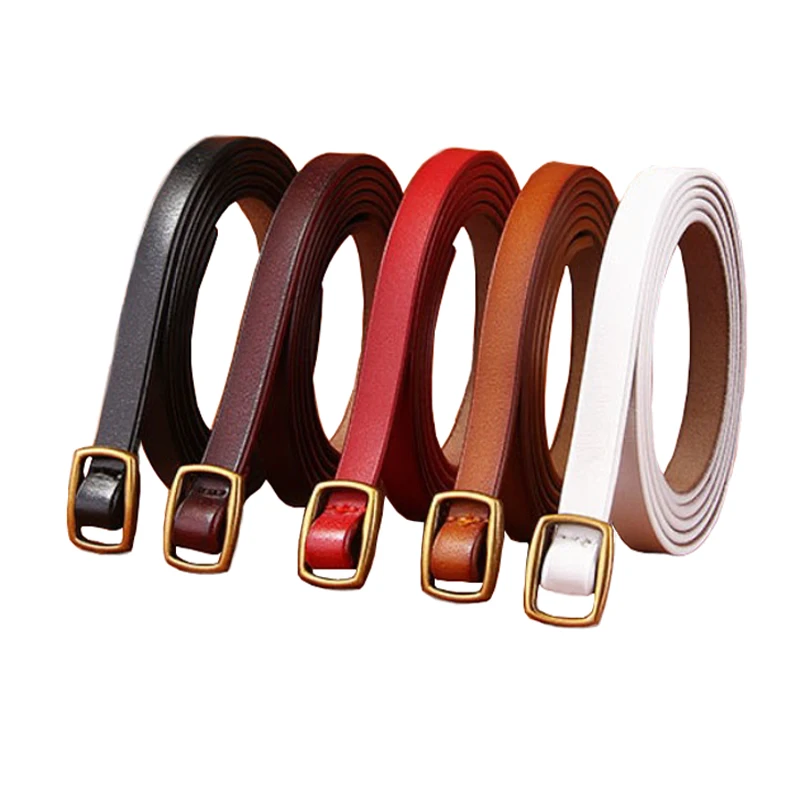 Narrow Genuine Leather Belts for Women Fashion Cow Skin Decorative Waistband for Dress or Skirt or Overcoat Girdle Width 1.0 cm