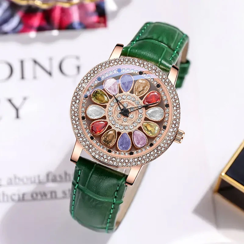 Luxury Brand Elegant Woman Wristwatch Diamond-set Transit Colours HandClock Female Original Waterproof High Quality Ladies Watch