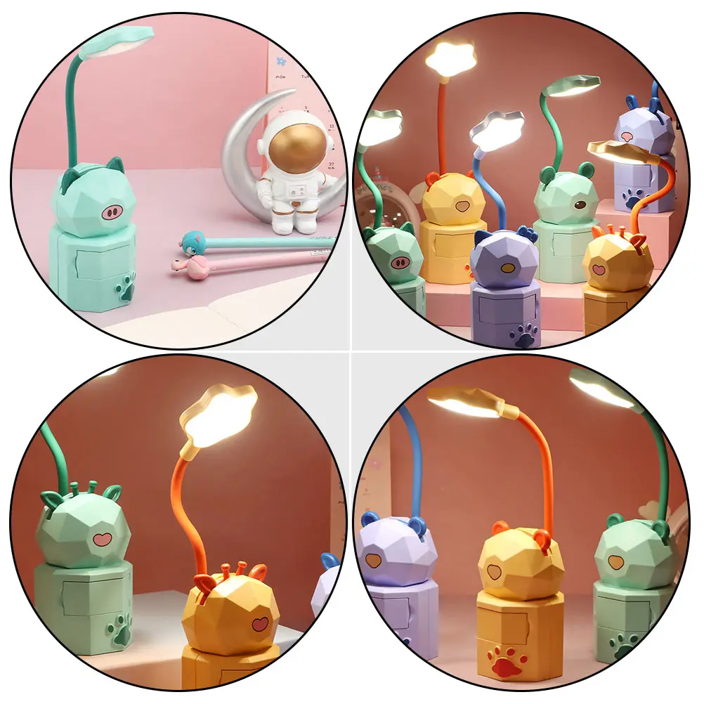 

High Quality ABS Cartoon Bear Night Light Table Lamp USB Reading Dorm Eye Care Portable Soft Light 360 Degree Bending Storage