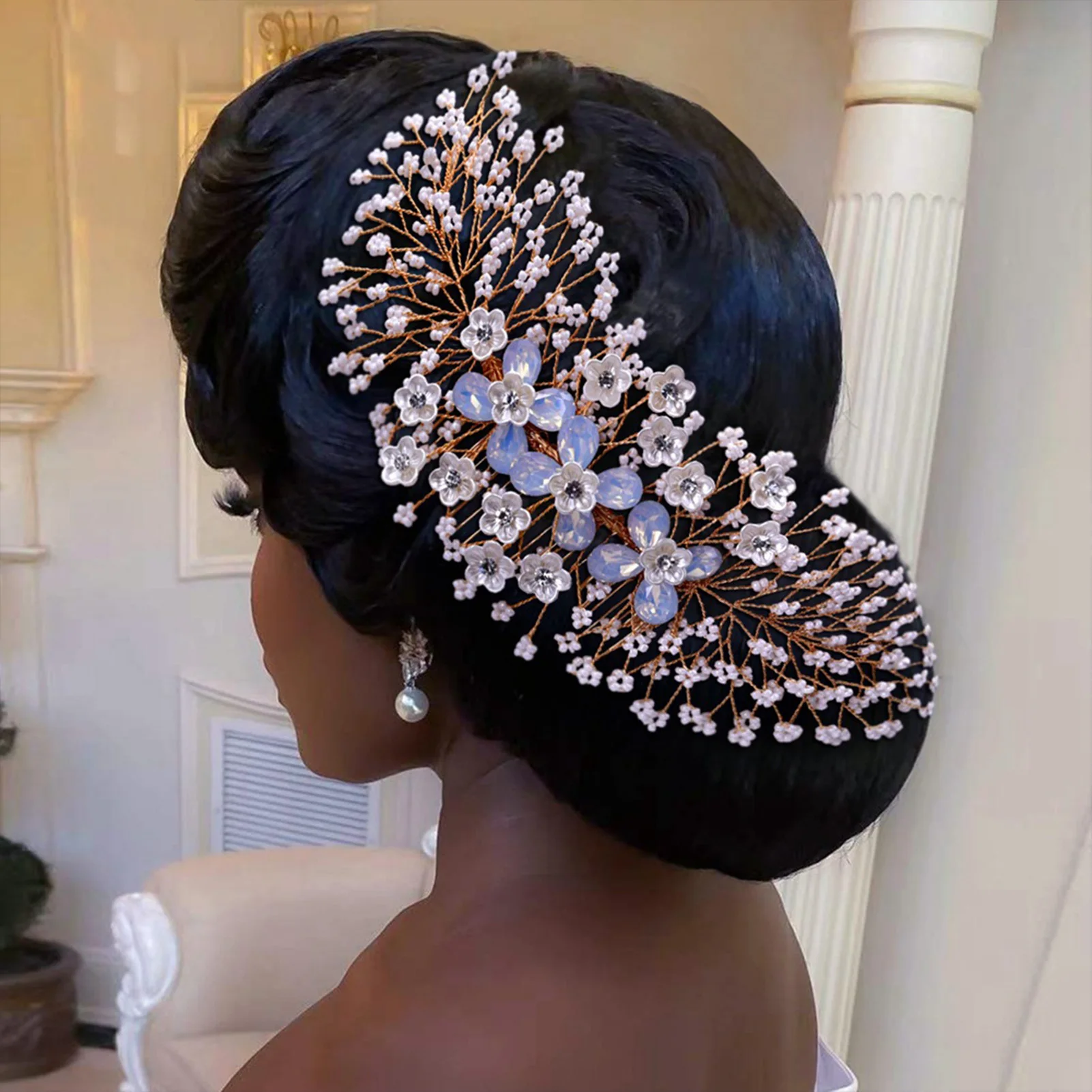 Women's Hair Comb Headpiece Handmade Gold Comb Barrette with Rhinestone for Banquet Wedding Gown Silver Hair Clips FS99