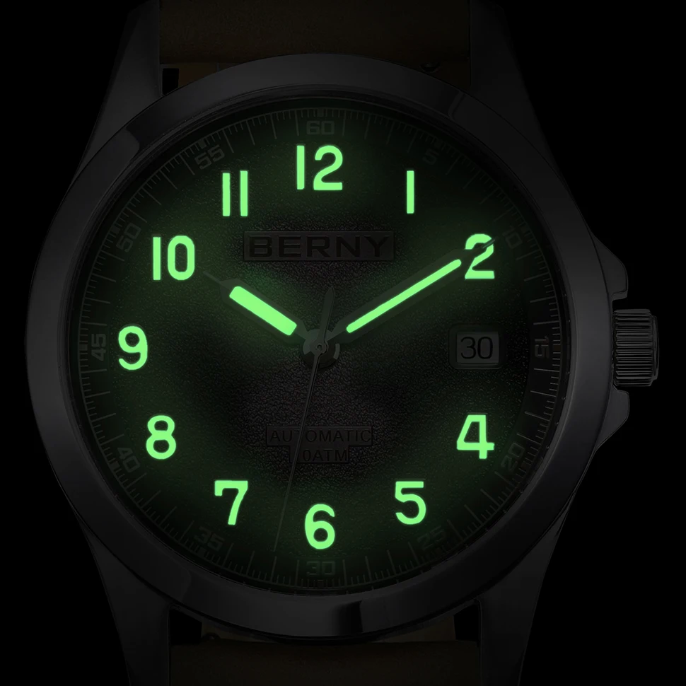 BERNY-reloj automático con esfera esmerilada para hombre, pulsera mecánica luminosa de gaviota ST2130, de lujo, de zafiro, resistente al agua, 10ATM