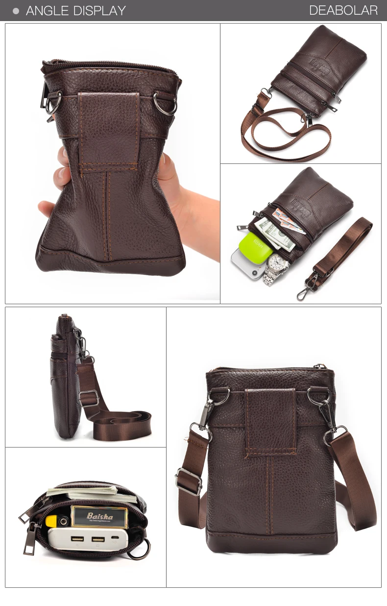 Echte Leder-Herren-Umhängetasche Hochwertige Business-Messenger-Tasche Mini-Hüfttasche mit Großer Kapazität – Detail 7