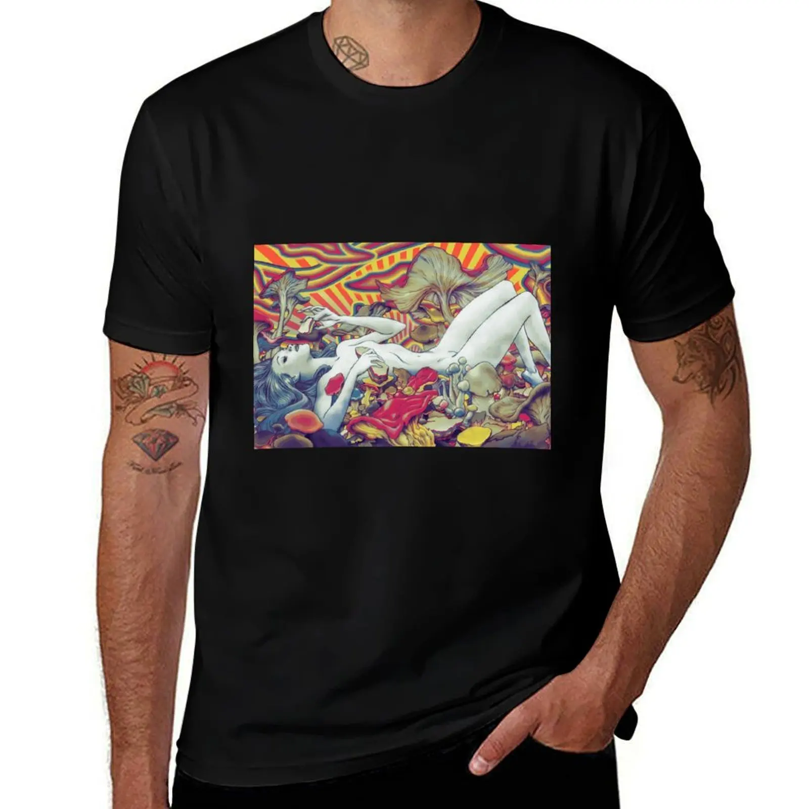 Colorful Psychedelic Trippy Hippy Mushroom Woman 420 Shrooms Hippie Girl Art T-Shirt