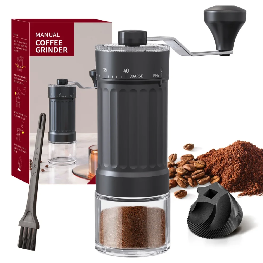 

Manual Coffee Grinder with External Adjustment, 40 Gear Adjustable Ceramic Grinding Core, Professional Hand Coffee Miller for Ho