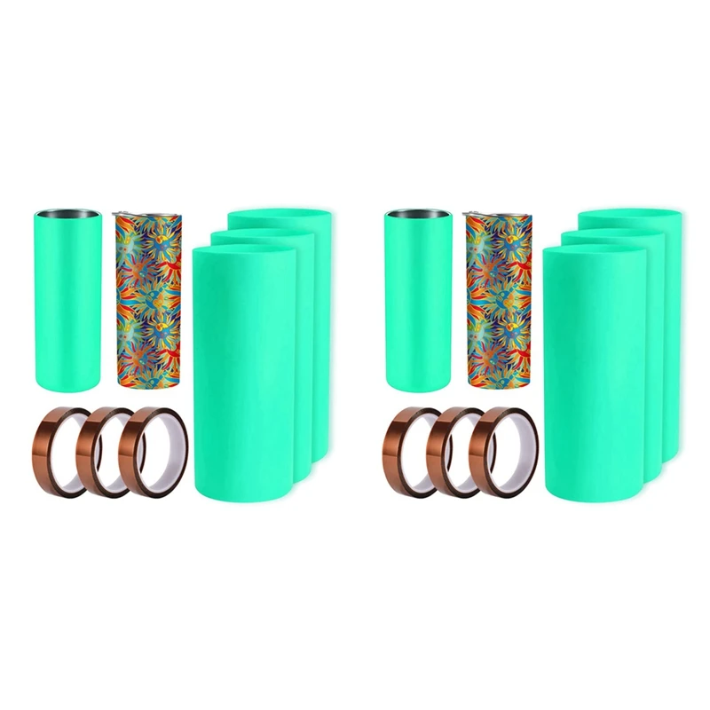 

6 Set Sublimation Tumblers Silicone Bands Sleeve For 20 Oz Skinny Straight Blanks Cups With Transfer Tapes,Press Machine