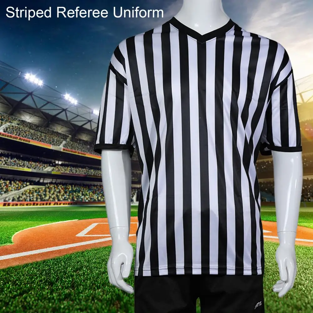 2026 Court Uniform Striped Short Sleeve Sweat Absorption Anti-Deformed Referee Fiber Sporting Goods Collared Referee Shirt