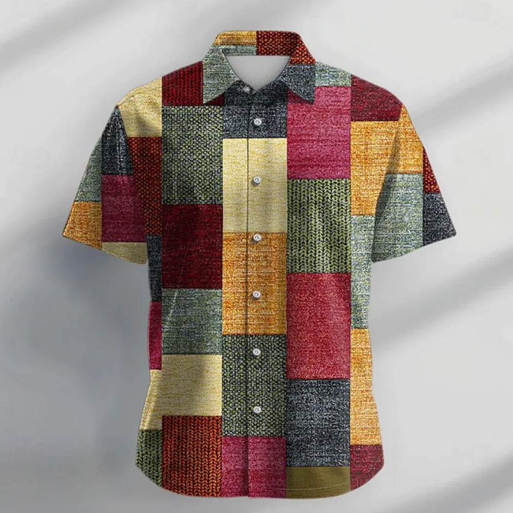 Camisa havaiana vintage masculina, cor preta, camisas estampadas com patchwork, tops casuais de manga curta, roupas extragrandes