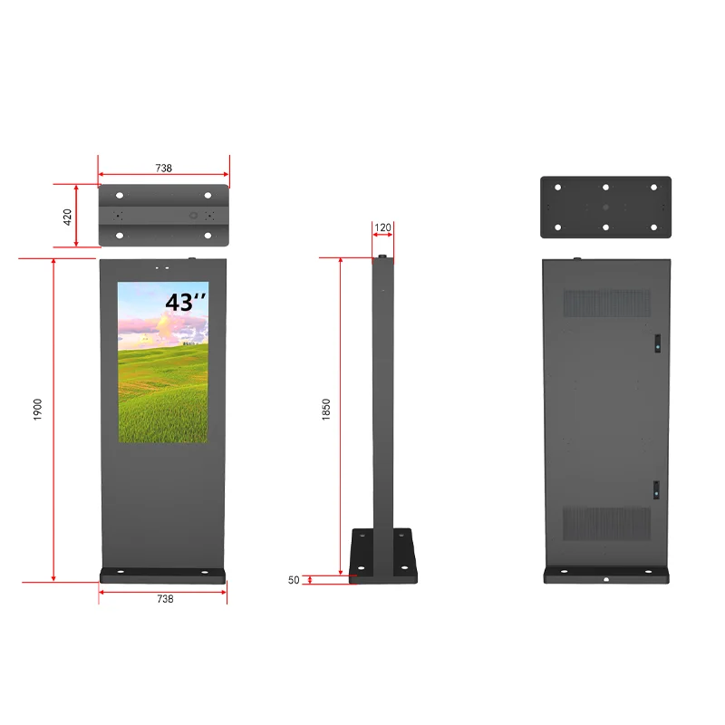 65 Inch Outdoor Floor Standing Double Side Waterproof LCD Digital Signage Display Advertising Screen Player