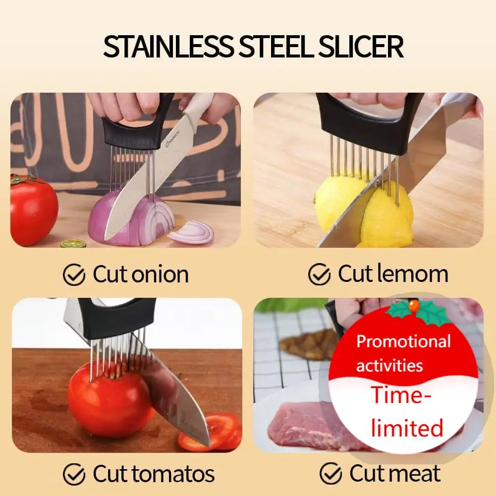 

Onion Holder for Slicing, Stainless Steel Onion Slice Holder Lemon Slicer Vegetable Cutter, Multifunctional Chopper Assistant Ki