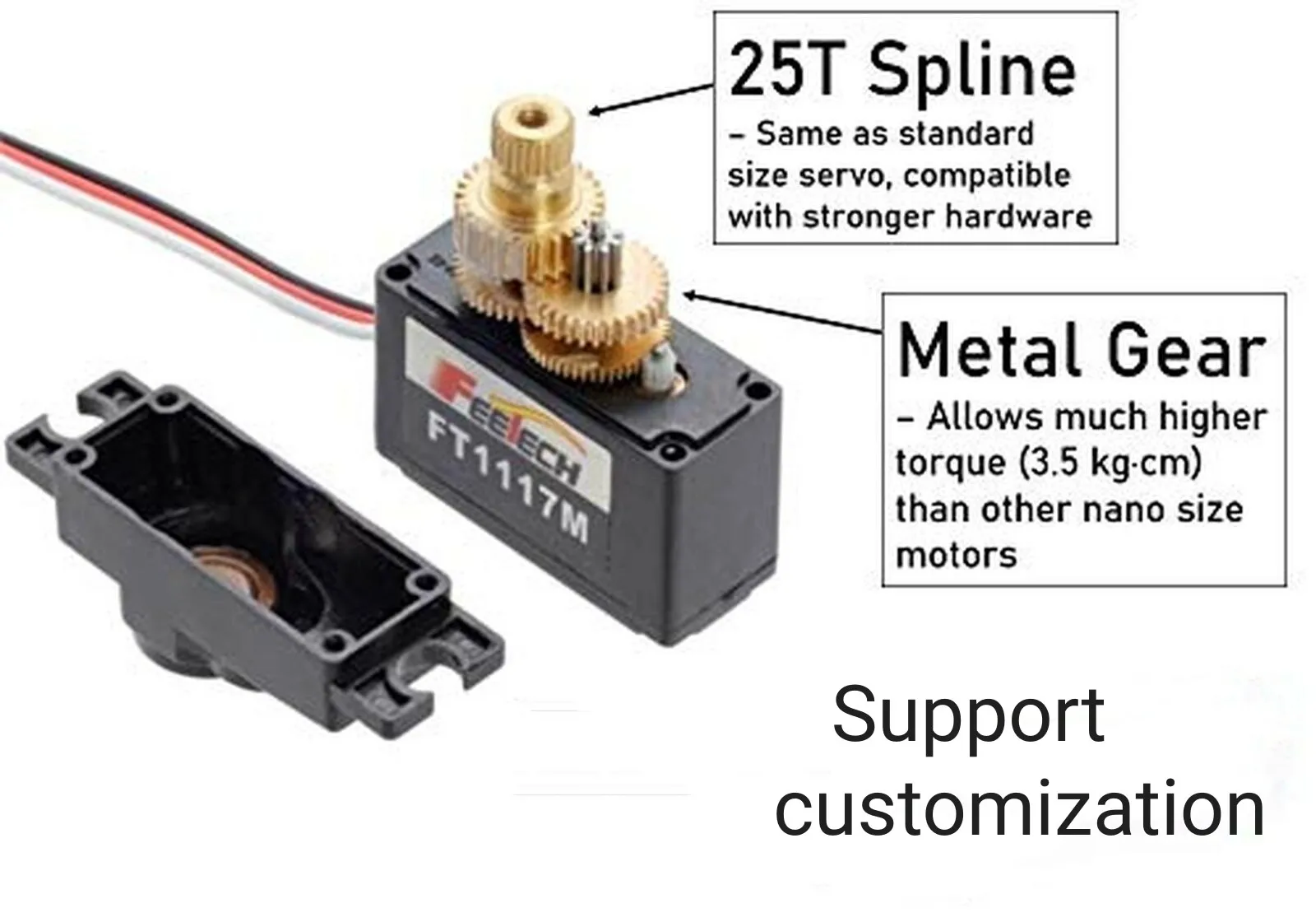 FT1117M 6V 3.5kg.cm Servo Analog Servo Motor Inti Roda Gigi Logam Ukuran Standar untuk Truk Rc/Mainan Pintar/Robot Remote Control