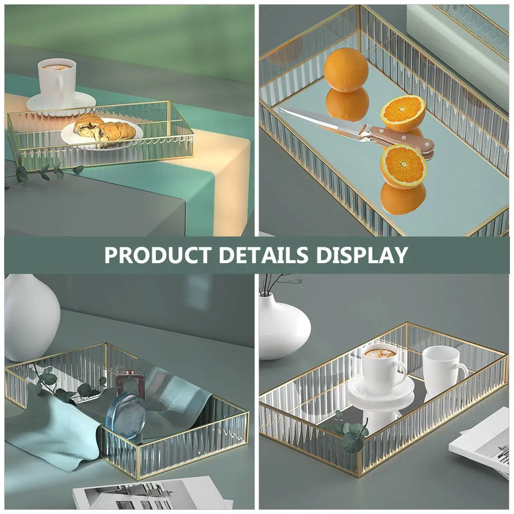 Glass Storage Tray for Bathroom Vanity Countertop Shampoo Lotion Cosmetics Organizer Jewelry Toiletries Plate Makeup Holder