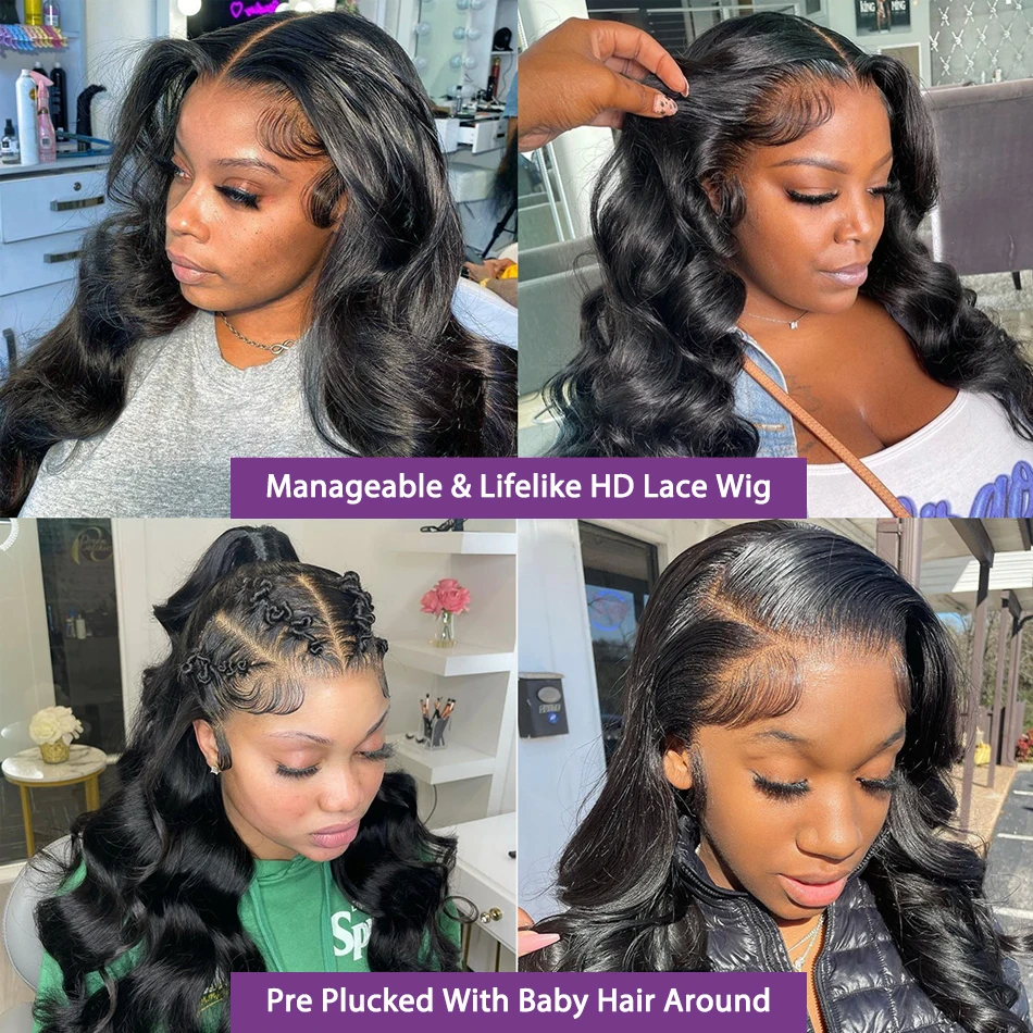 250% 30-36inch Body Wave 13x6 Hd Frontal Human Hair Pre-plucked Lace Brazilian Remy 13x4 Front Wig 4x4 Closure With Hd Full Lace image 4