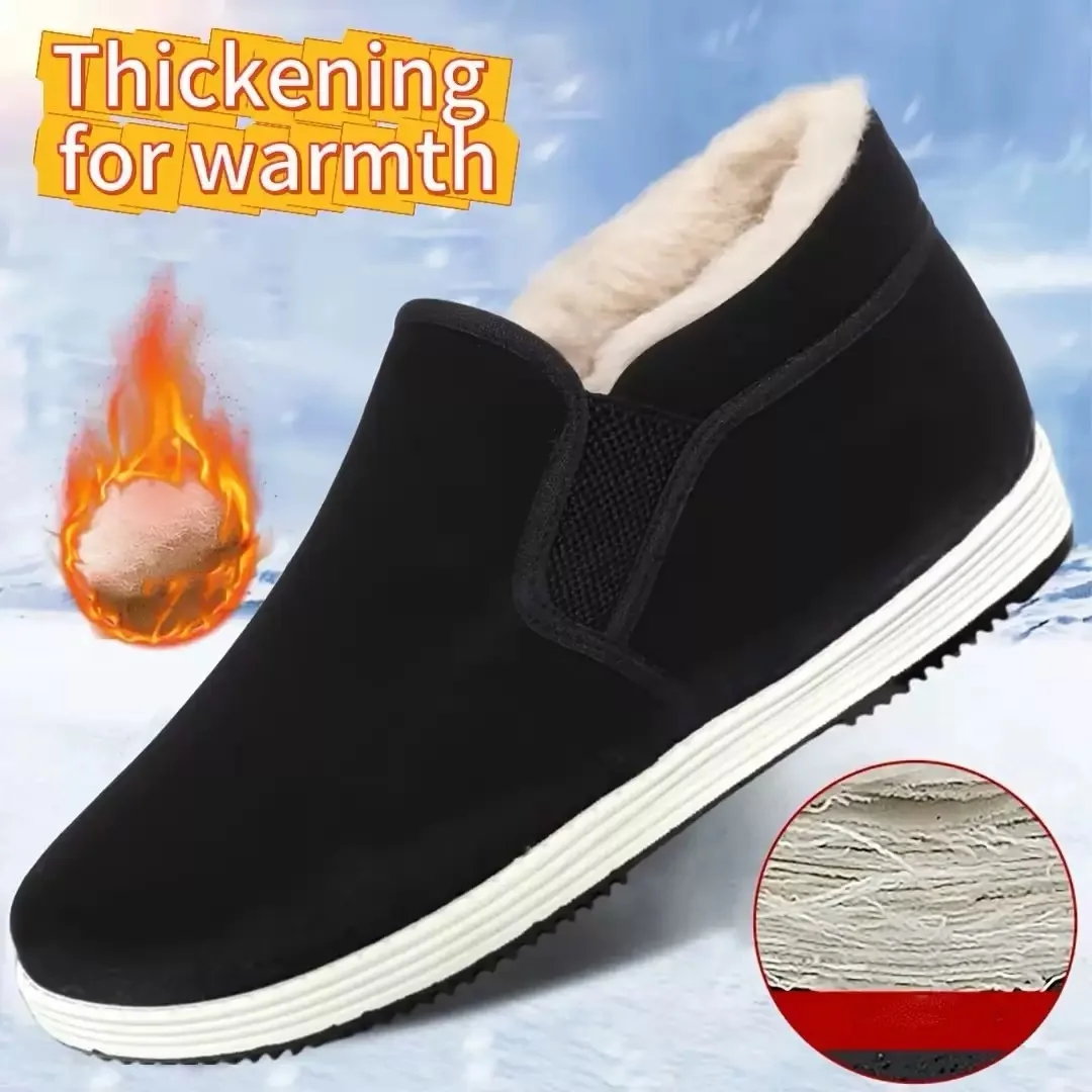 Zapatos térmicos de invierno para hombre, con forro grueso y suave, suela de goma antideslizante, ligeros y cálidos.