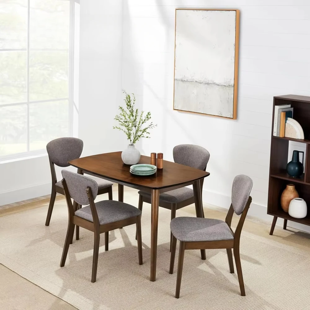 Cutlery 5-piece set, compact mid-century modern table and chair set for the family with 4 chairs, padded seat and backrest