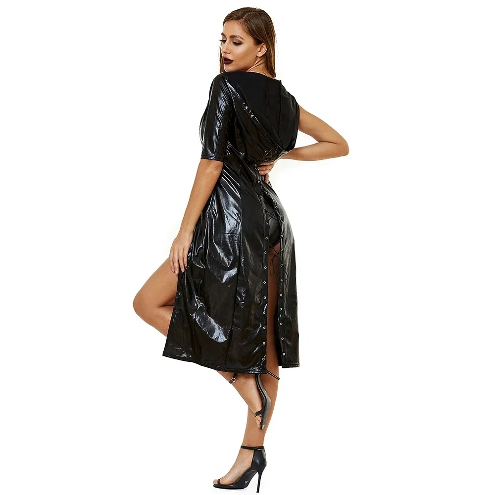 المرأة الاباحية مثير الأسود نظرة الرطب اللباس PVC براءات الاختراع والجلود صنم اللاتكس Catsuit جنسي الملابس الداخلية المثيرة كلوبوير اللباس