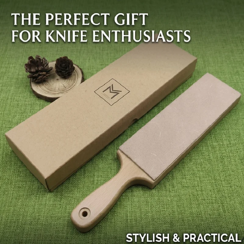 Premium 315mm Wooden Handle Leather Sharpening Strop Double Sided Handmade Razor Polishing Board Home Tool