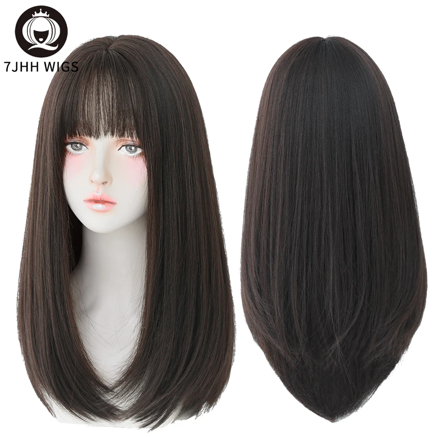 7JHH WIGS Long Straight Hair With Bangs Synthetic Wigs For Girls Latest Fashion Hairstyles Black Crochet Hair Ginger wig