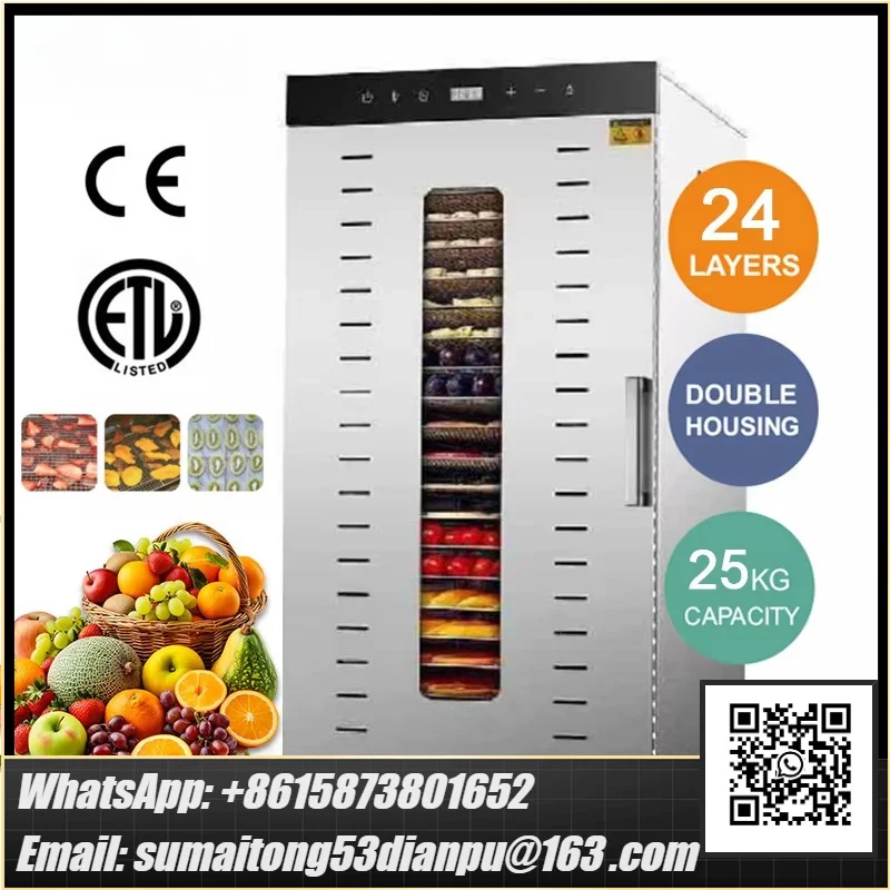 25kg Fruit Dryer Machine 24 Trays Stainless Steel Small Business Fruit Dehydrator for Dried Mango Production