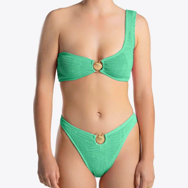 Cikini-Monochromatische bikini voor dames, badpak met speciale stoffen, Gold Shell Beach-zwemkleding, 2-delige zomerstrandkleding, badpakken Sui