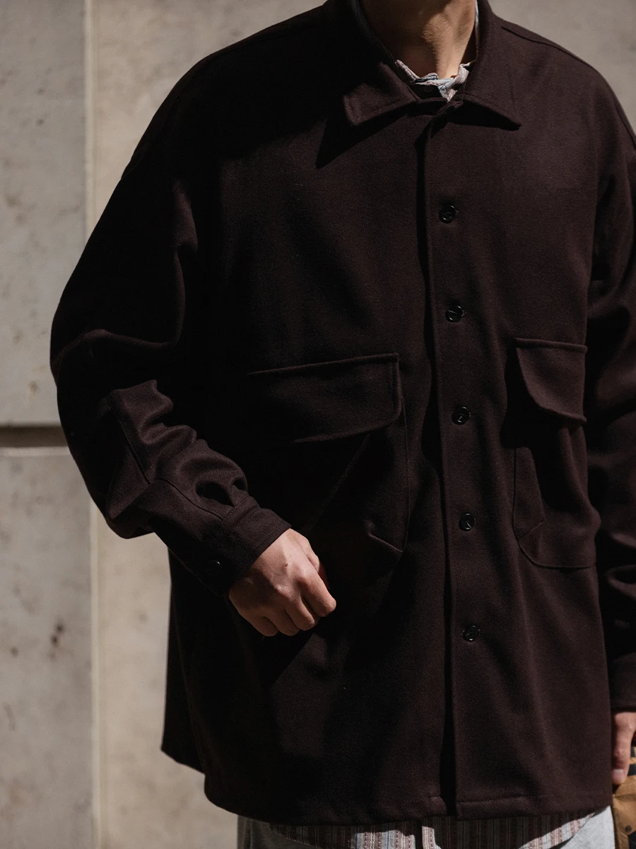 

Noears Heavyweight Fleece Lined Thick Collar Shirt Jacket Loose Fit Youthful Style Polyester Blend Long Sleeve Autumn Winter