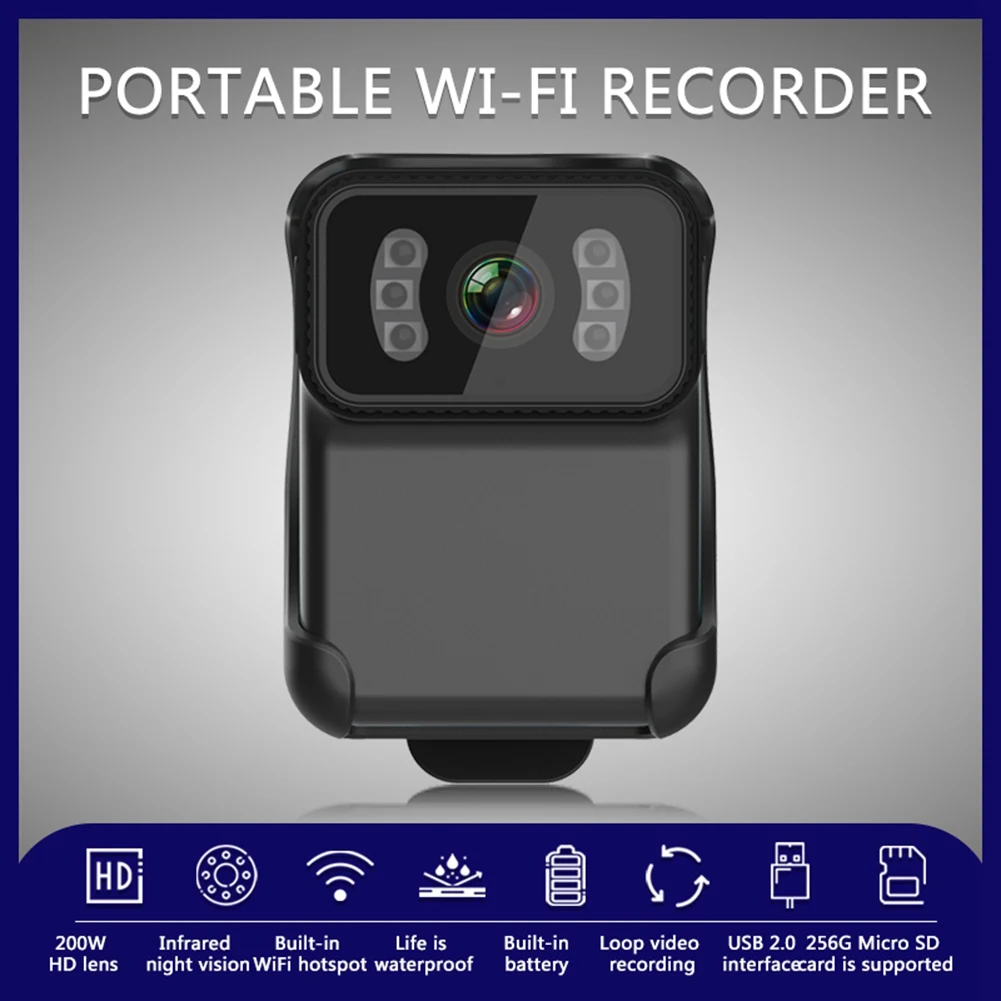 HD DV Camera Back Clip WIFI Recorder, Portable Enforcement Recorder, CAR DVR WIFI Dashcam Video Recorder, Blue