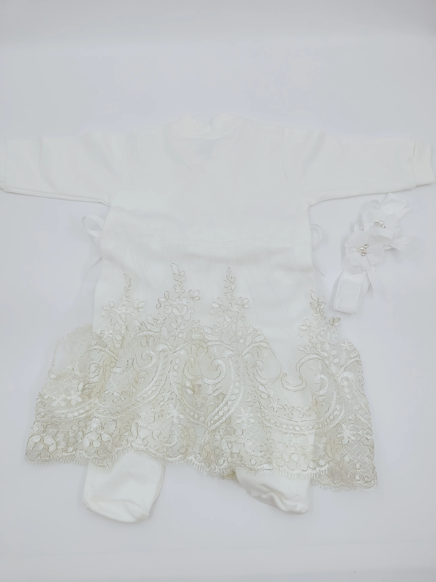 Newborn Baby Girl Photo Prop Flower Rhinestone White Mesh Romper Soft Breathable Cute 0-9 Months Birthday Outfit