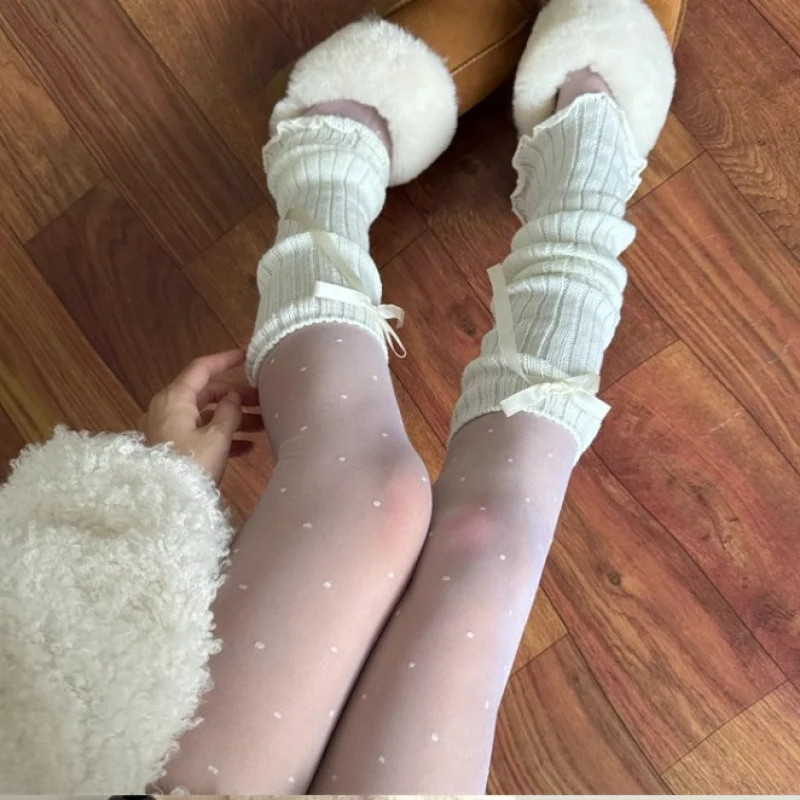 

Набор носков с бантом и полосками, осенне-зимние теплые флисовые носки в японском стиле JK/Preppy, средней длины, черно-белые носки до середины икры
