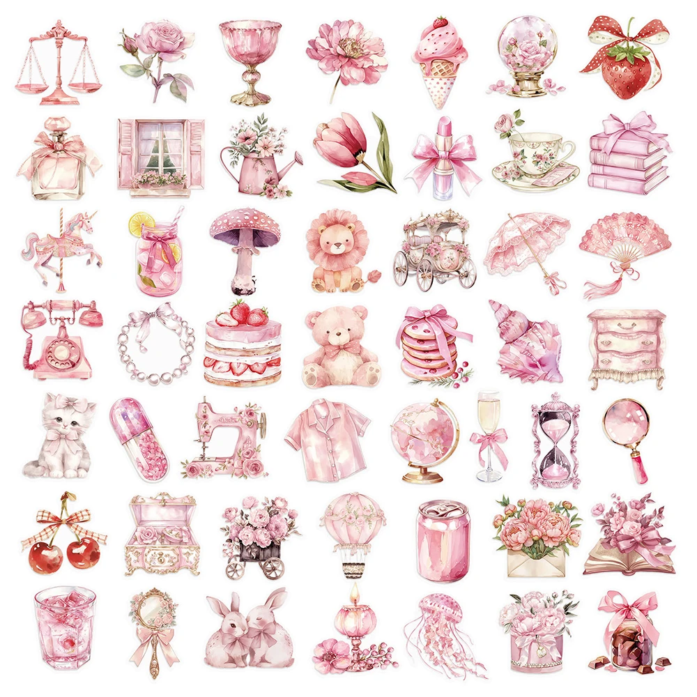 10/30/50 قطعة لطيف الرجعية Ins نمط الوردي ملصقات الجمالية شفافة الكتابة على الجدران الشارات DIY بها بنفسك الأمتعة دفتر الهاتف الكرتون ملصق #5