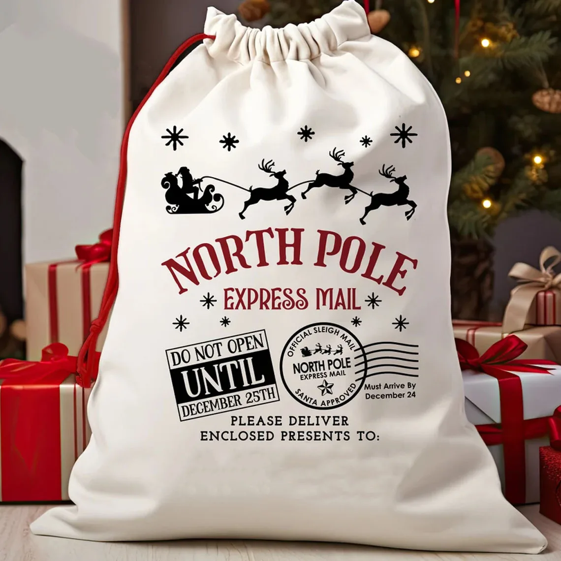 Personlized Kids Sack North Pole Santa Sack, Presents Bag, Christmas Gift Sack,  Personalized 2024 Christmas Santa Sack for Her