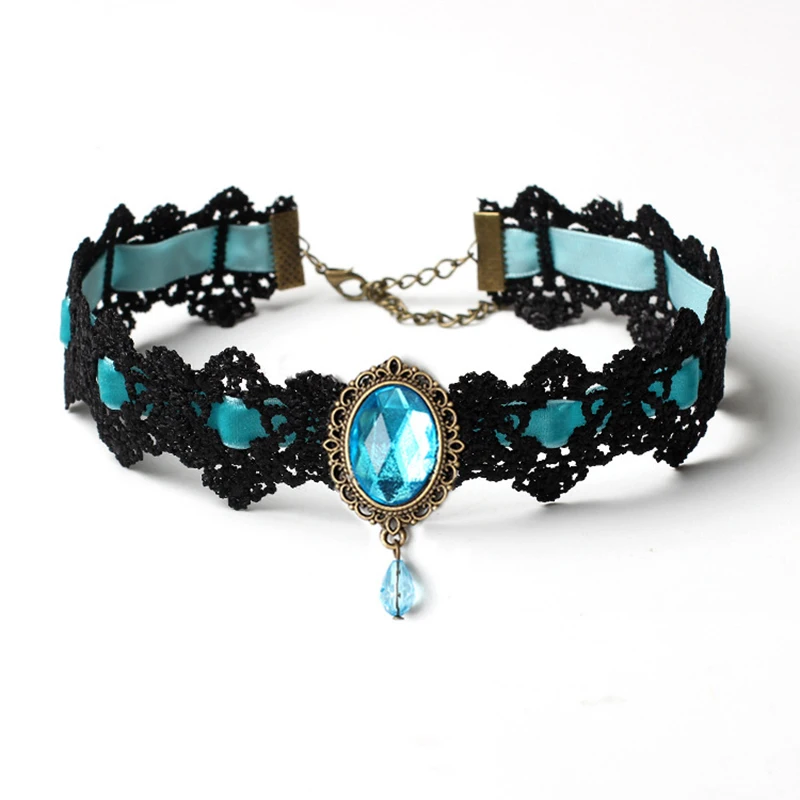 Harajuku Crystal Statement Necklace Collar Black Lace Chokers Flower Necklaces For Women Girl Boho Flower Charms Chian Jewelry