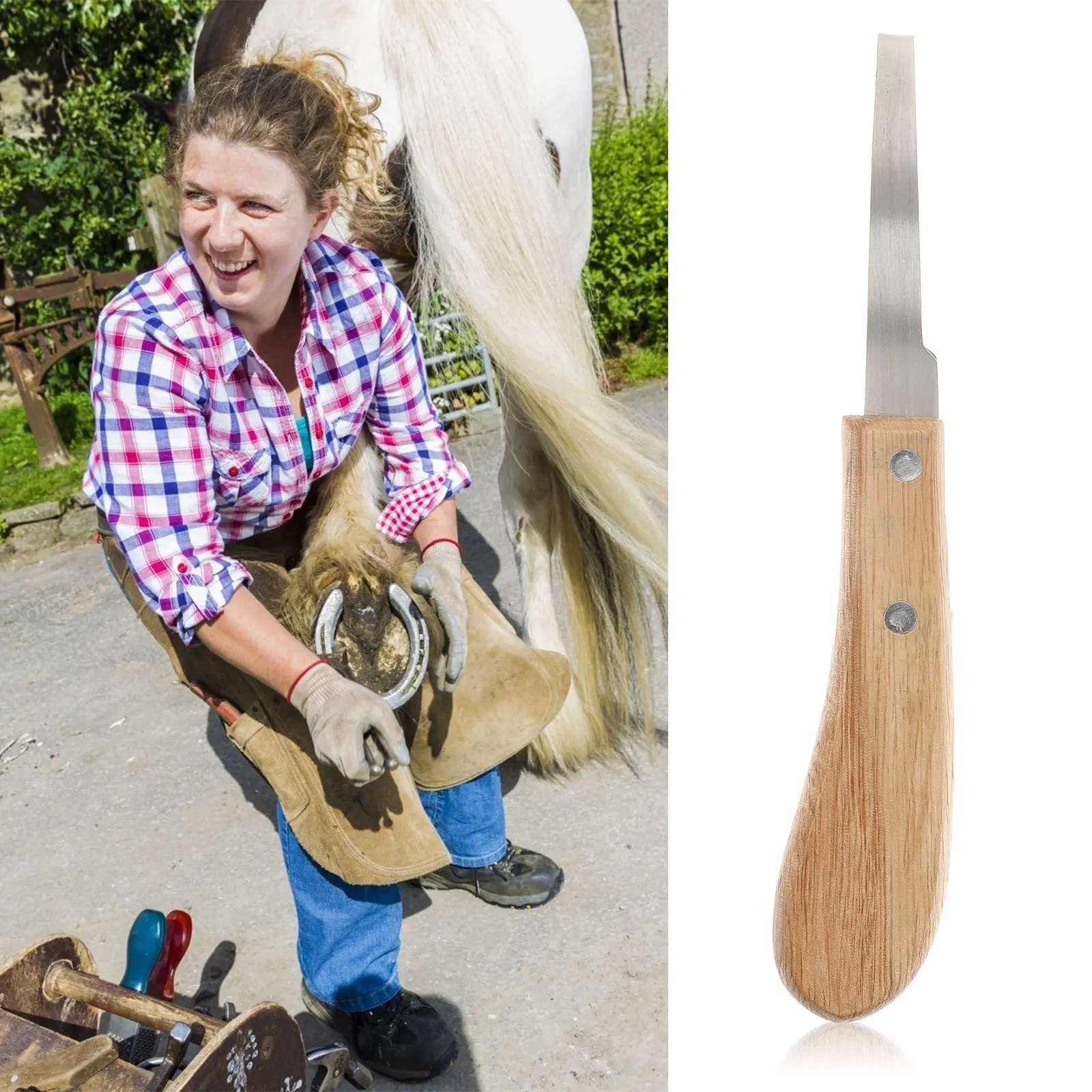 

2Pcs Horseshoe Repair Tools Stainless Steel Wood Handle Durable Hoof Trimming Cutter Resistance Horse Hoof Trimmer
