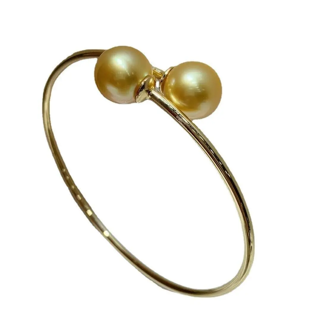 Gorgeous AAAAA Huge 10-11mm Round South Sea Golden pearl bracelet 14K fine jewelryJewelry Making