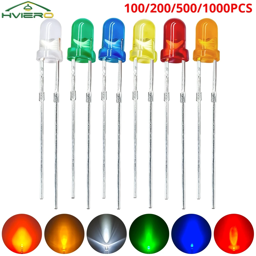 

100/200/500/1000X F5 5mm Round Head with Edge and Short Feet LED Ultra Bright White Red Yellow Light Emitting Diode for Diy Kit