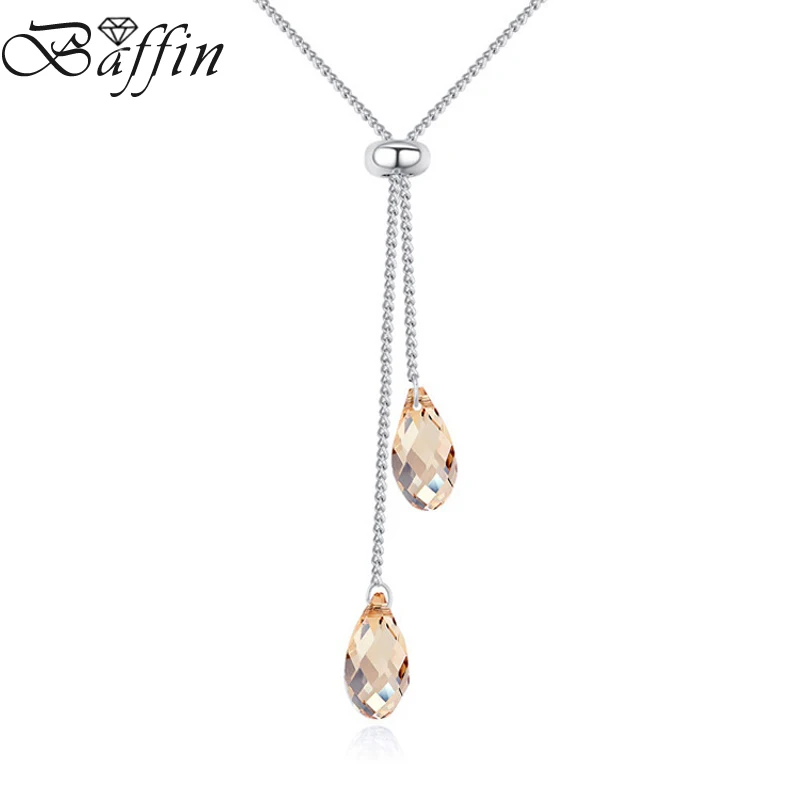 Chic Silver Color Long Chain Necklaces For Women Party Wedding Boho Maxi Pendants Jewelry Genuine Crystals From Austria