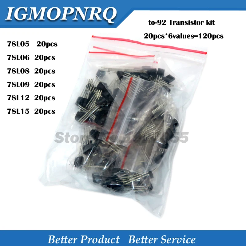 20pcs*6values=120pcs 78L05 78L06 78L08 78L09 78L12 78L15 TO92 TO-92 Transistor Kit 78L series voltage regulator package Assorted