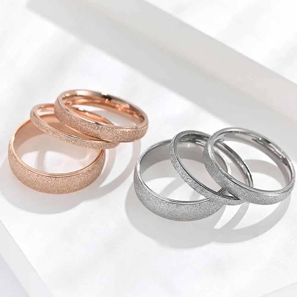 

2/4/6mm Fashion Jewelry Frosted Stainless Steel Women Rings for girls Rose Gold Color US size 4 5 6 7 8 9