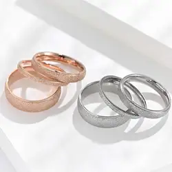 2/4/6mm  Fashion Jewelry Frosted Stainless Steel Women Rings for girls Rose Gold Color US size 4 5 6 7 8 9