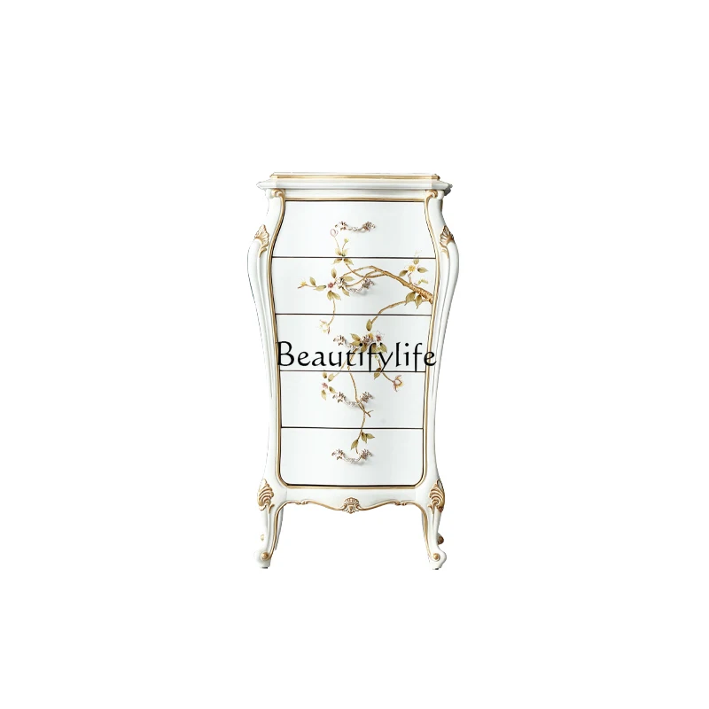 

French light luxury solid wood hand-painted chest of drawers carved drawers decorative lockers